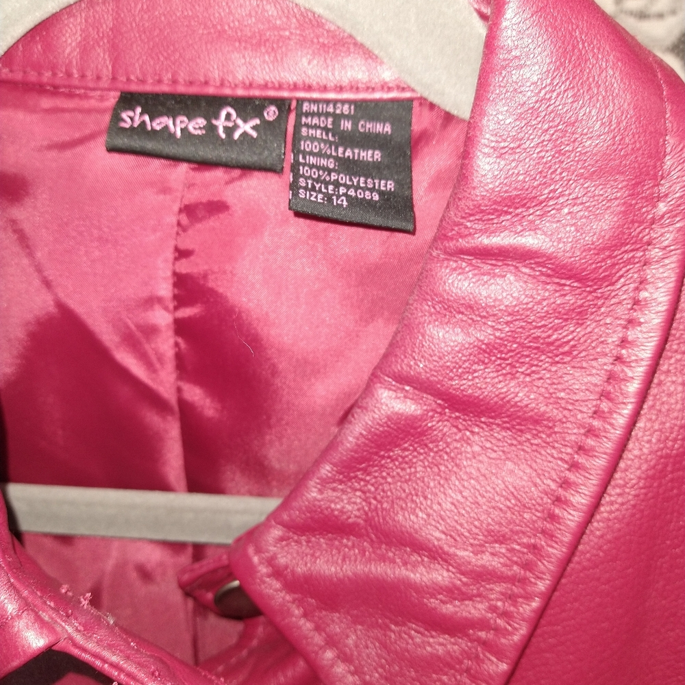 Shape Fx Red Leather Jacket Cropped Princess Seam… - image 2